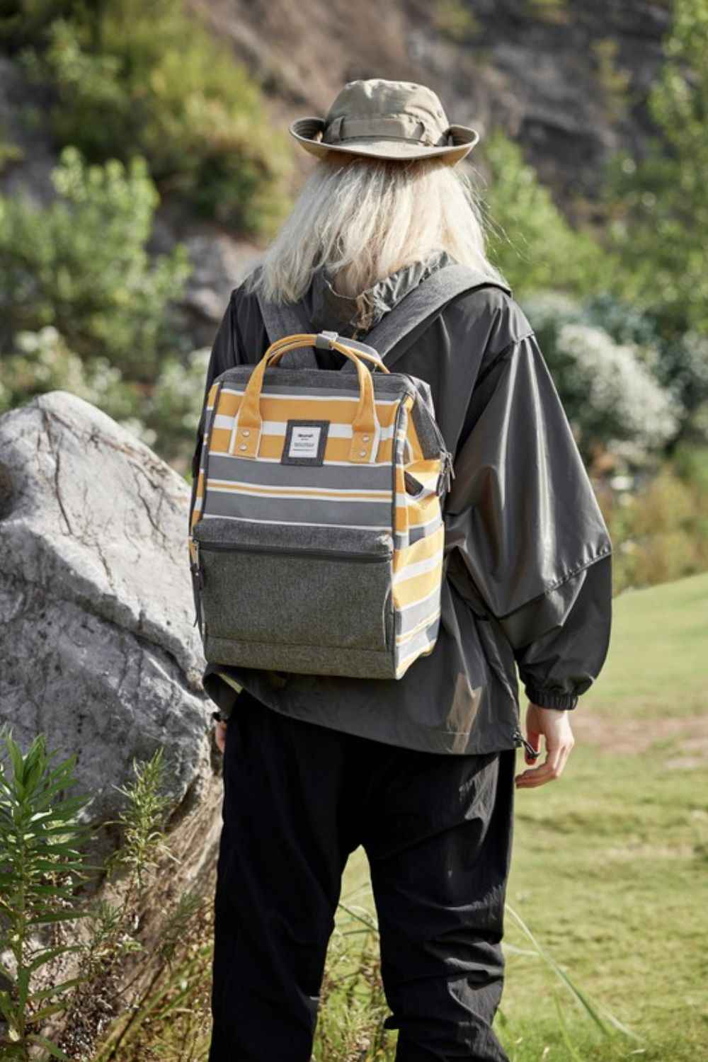 Himawari Striped Waterproof Nylon Backpack Bag with Side Pockets - Damned Threads